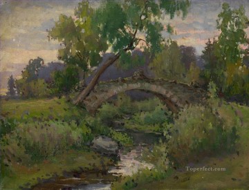 landscape Painting - Bridge in Pavlovsk Park Konstantin Somov woods trees landscape